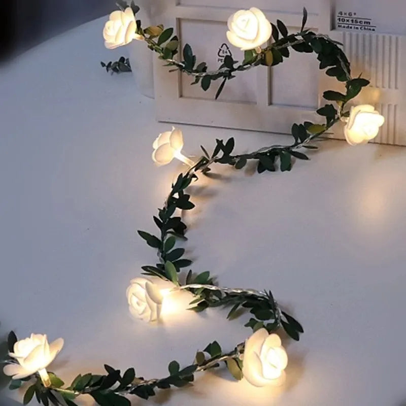 Rose Flower String with Lights 10 ft Long 20 LED's